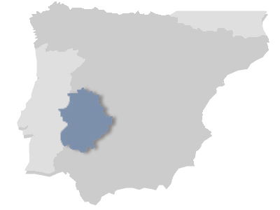 Mapa de España con sombreado de Extremadura